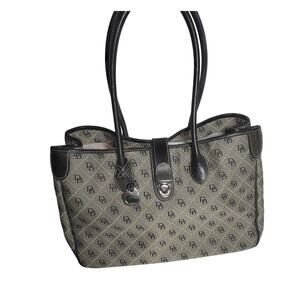 Monogram Canvas Tote Dooney and Bourke Gray Black Leather Preppy Classic Purse